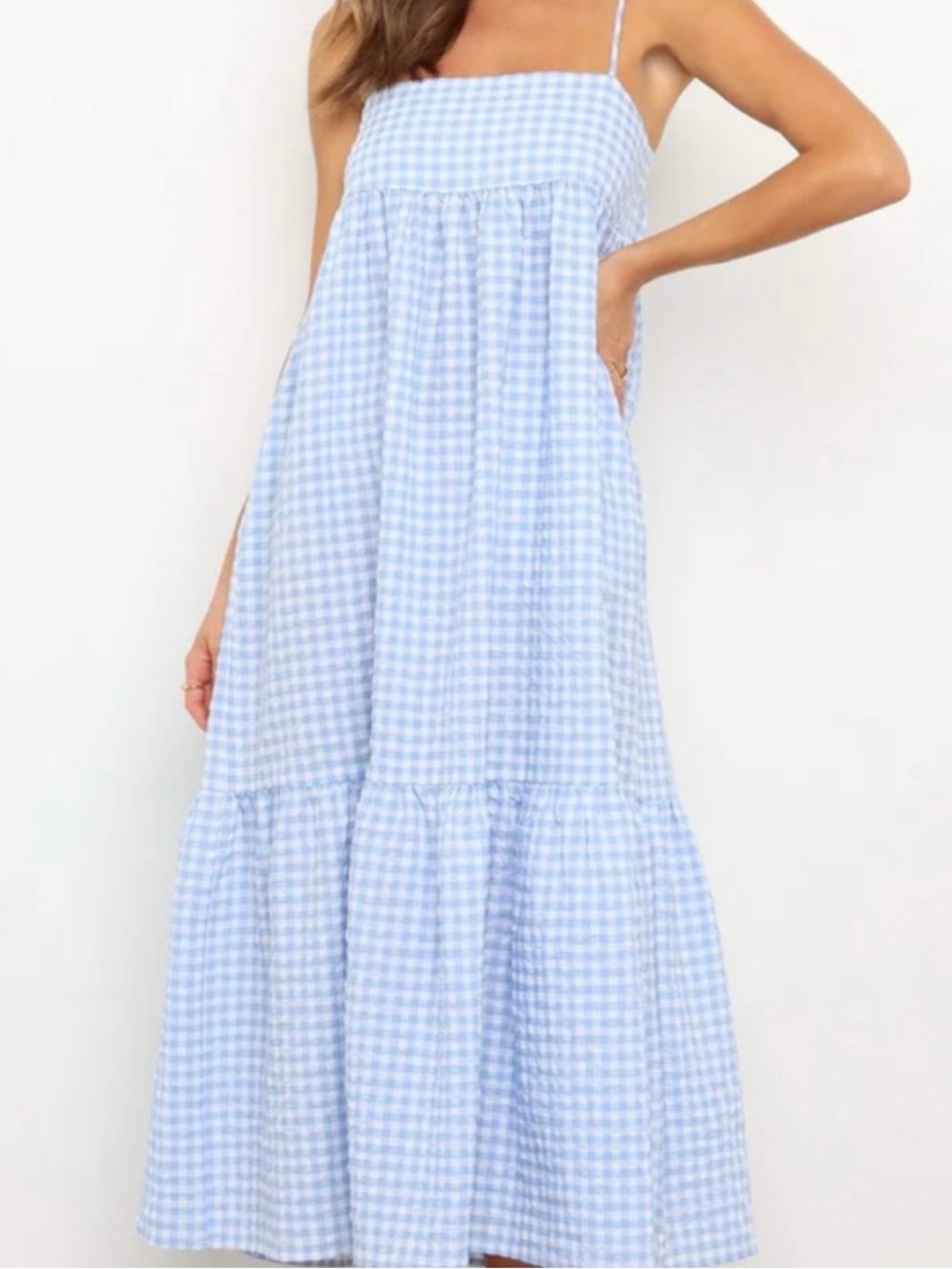 Petal & Pup Light Blue Gingham Midi Dress